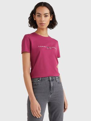 Tommy Hilfiger Pure Organic Katoenen Logo T-shirts Dames Rood | TH489MOG