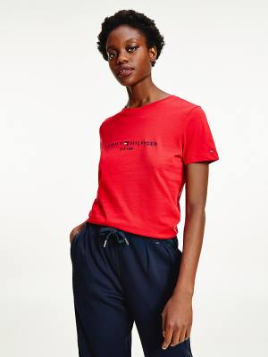 Tommy Hilfiger Pure Organic Katoenen Logo T-shirts Dames Rood | TH612KFQ