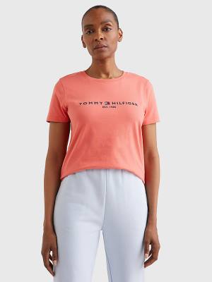 Tommy Hilfiger Pure Organic Katoenen Logo T-shirts Dames Rood | TH650NZS