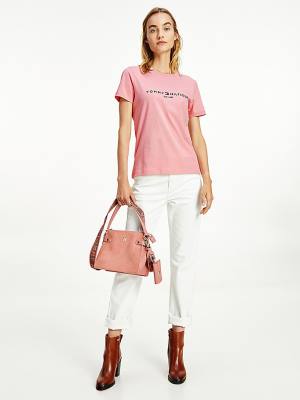 Tommy Hilfiger Pure Organic Katoenen Logo T-shirts Dames Roze | TH724OJG