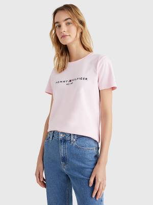 Tommy Hilfiger Pure Organic Katoenen Logo T-shirts Dames Roze | TH759SIE