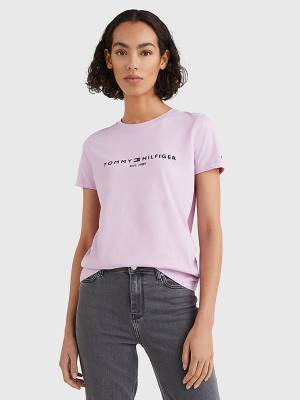 Tommy Hilfiger Pure Organic Katoenen Logo T-shirts Dames Paars | TH762STN