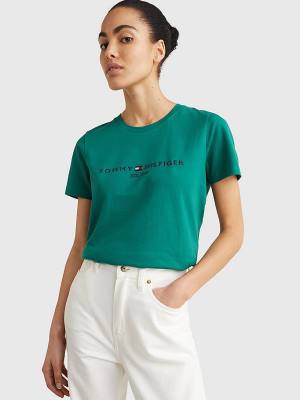 Tommy Hilfiger Pure Organic Katoenen Logo T-shirts Dames Groen | TH971TZN