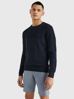 Tommy Hilfiger Pure Supima Katoenen Flag Embroidery Jumper Truien Heren Blauw | TH508DSU