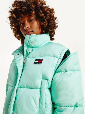 Tommy Hilfiger Recycled Convertible Cropped Vest Puffer Jassen Dames Groen | TH689KFP