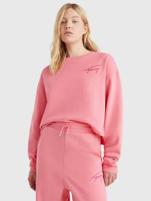 Tommy Hilfiger Recycled Signature Logo Cropped Sweatshirts Dames Roze | TH358QLJ