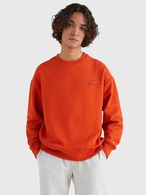 Tommy Hilfiger Recycled Signature Logo Relaxed Sweatshirts Heren Rood | TH620TZR