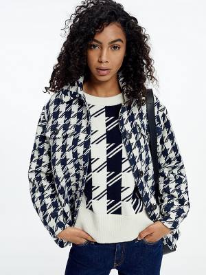 Tommy Hilfiger Recycled Wool Blend Houndstooth Shacket Jassen Dames Blauw | TH635TDA