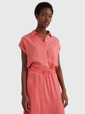 Tommy Hilfiger Relaxed Fit Kort Sleeve Overhemd Dames Rood | TH263TMS