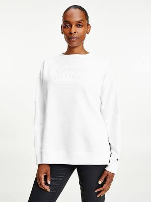 Tommy Hilfiger Relaxed Fit Text Embroidery Sweatshirts Dames Wit | TH512UHN