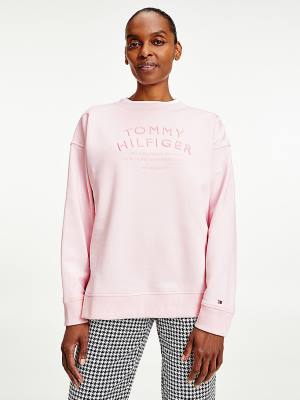 Tommy Hilfiger Relaxed Fit Text Embroidery Sweatshirts Dames Roze | TH719ZDI