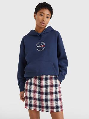 Tommy Hilfiger Relaxed Timeless Signature Logo Hoodie Dames Blauw | TH135YID