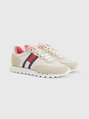 Tommy Hilfiger Retro Mixed Texture Runner Sneakers Dames Beige | TH693XBL