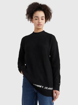 Tommy Hilfiger Rib-Knit Logo Embroidery Jumper Truien Dames Zwart | TH517SBA