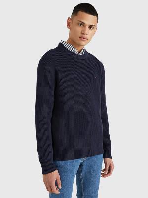 Tommy Hilfiger Ribbed Crew Neck Relaxed Fit Jumper Truien Heren Blauw | TH156AOT