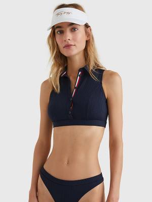 Tommy Hilfiger Ribbed Crop Polo Zwemkleding Dames Blauw | TH097WGN