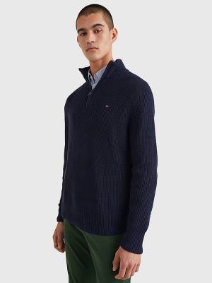 Tommy Hilfiger Ribbed Half-Zip Relaxed Fit Jumper Truien Heren Blauw | TH652AXK