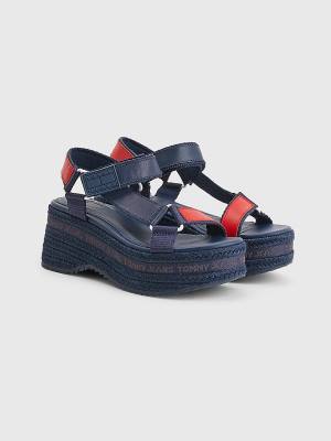 Tommy Hilfiger Rope Wedge Heel Leren Sandalen Dames Blauw | TH852LQM