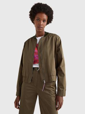 Tommy Hilfiger Sateen Relaxed Fit Bomber Jassen Dames Khaki | TH657WSM