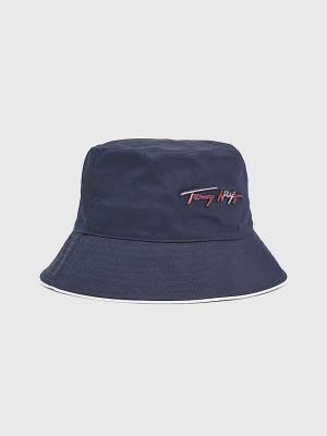 Tommy Hilfiger Signature Bucket Hoeden Dames Blauw | TH201LVY