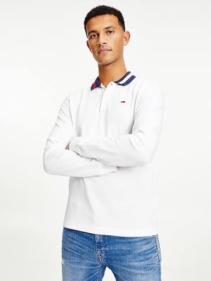 Tommy Hilfiger Signature Collar Regular Long Sleeve Poloshirt Heren Wit | TH617DMI