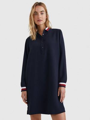 Tommy Hilfiger Signature Detail Crepe Shift Jurken Dames Blauw | TH908ZNM