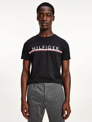 Tommy Hilfiger Signature Detail Organic Katoenen T-shirts Heren Zwart | TH285LFY