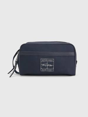 Tommy Hilfiger Signature Double Washbag Tassen Heren Blauw | TH213RQB