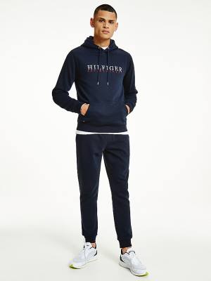 Tommy Hilfiger Signature Flex Fleece Logo Hoodie Heren Blauw | TH258BKJ