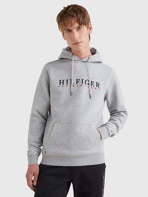 Tommy Hilfiger Signature Flex Fleece Logo Hoodie Heren Grijs | TH876KOF