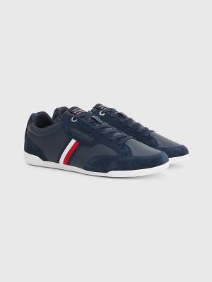 Tommy Hilfiger Signature Leren Mix Cupsole Sneakers Heren Blauw | TH294GIY