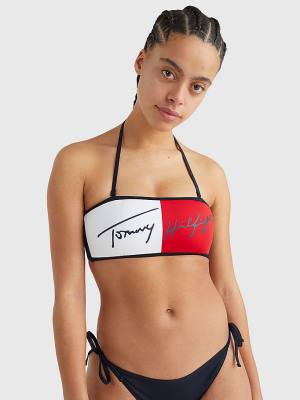 Tommy Hilfiger Signature Logo Bandeau Bikini Top Zwemkleding Dames Blauw | TH013THO