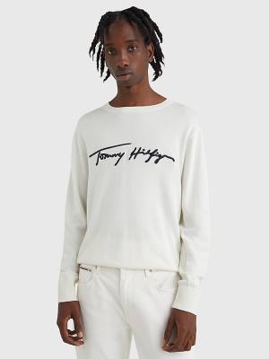 Tommy Hilfiger Signature Logo Embroidery Jumper Truien Heren Wit | TH423PZF