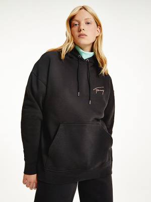 Tommy Hilfiger Signature Logo Oversized Hoodie Dames Zwart | TH863MDO