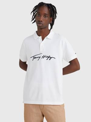 Tommy Hilfiger Signature Logo Regular Fit Poloshirt Heren Wit | TH293KBG