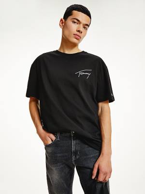 Tommy Hilfiger Signature Recycled Katoenen T-shirts Heren Zwart | TH456JUO