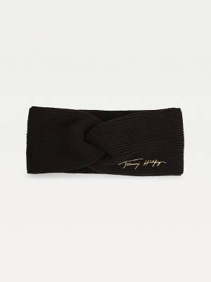 Tommy Hilfiger Signature Rib Knit Twist Headband Hoeden Dames Zwart | TH652KWR