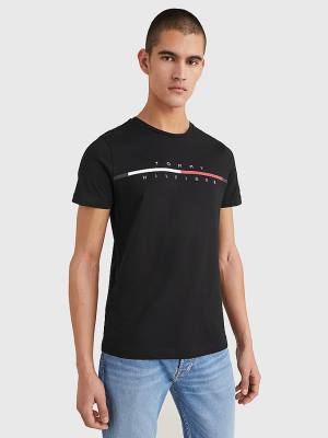 Tommy Hilfiger Signature Split Logo T-shirts Heren Zwart | TH074EAC