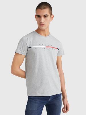 Tommy Hilfiger Signature Split Logo T-shirts Heren Grijs | TH813DQC