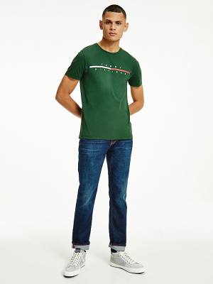 Tommy Hilfiger Signature Split Logo T-shirts Heren Groen | TH967GIR