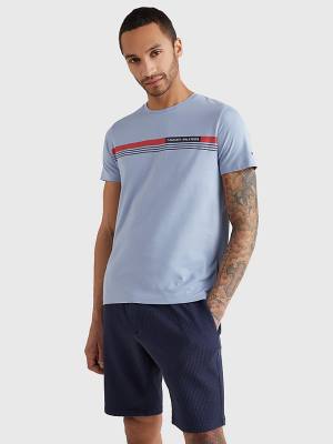 Tommy Hilfiger Signature Tape T-shirts Heren Blauw | TH465JMC