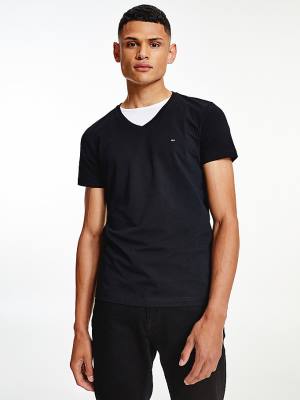 Tommy Hilfiger Slim Fit Katoenen T-shirts Heren Zwart | TH269FKS