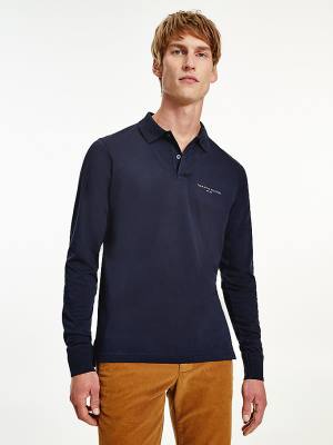 Tommy Hilfiger Slim Fit Long Sleeve Poloshirt Heren Blauw | TH270KBU