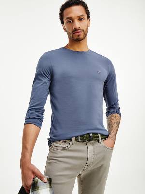 Tommy Hilfiger Slim Fit Long Sleeve T-shirts Heren Blauw | TH124KMV