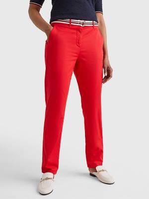 Tommy Hilfiger Slim Signature Belt Chinos Broek Dames Rood | TH146NRY