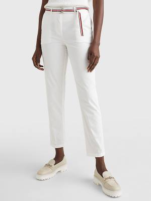 Tommy Hilfiger Slim Signature Belt Chinos Broek Dames Wit | TH825IWQ