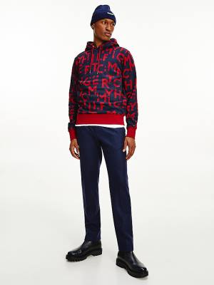 Tommy Hilfiger Spell Out Print Hoodie Heren Rood | TH962MTD