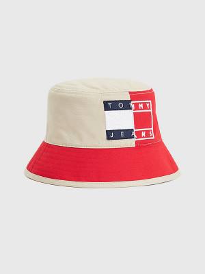 Tommy Hilfiger Spliced Logo Colour-Blocked Bucket Hoeden Dames Rood | TH604AQK