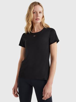 Tommy Hilfiger Sport Fabric Mix Crew Neck T-shirts Dames Zwart | TH658ZDM