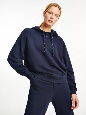 Tommy Hilfiger Sport Signature Tape Relaxed Fit Hoodie Dames Blauw | TH801BSL